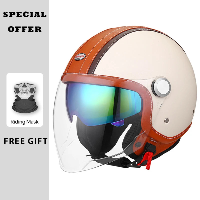 Casque moto jet 3/4 open face en cuir vintage - vue 1