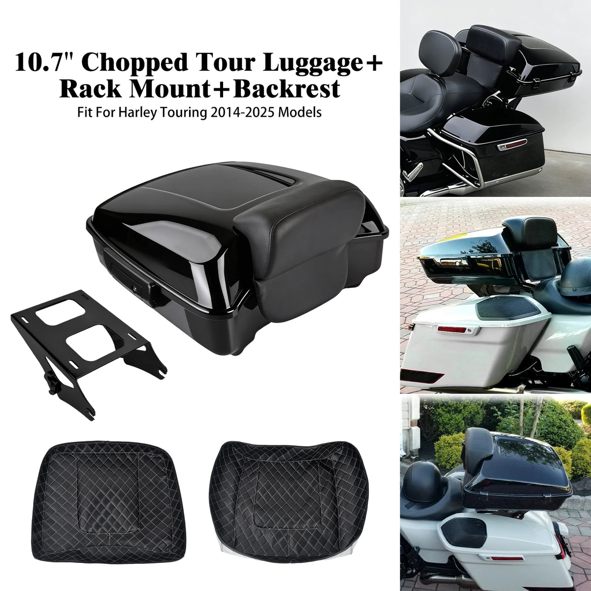 Valise de tourisme tronquée 27 cm avec dossier et porte-bagages pour Harley Touring - vue 7