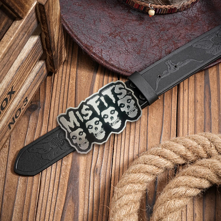 Ceinture simili cuir marron boucle tête fantôme - vue 3