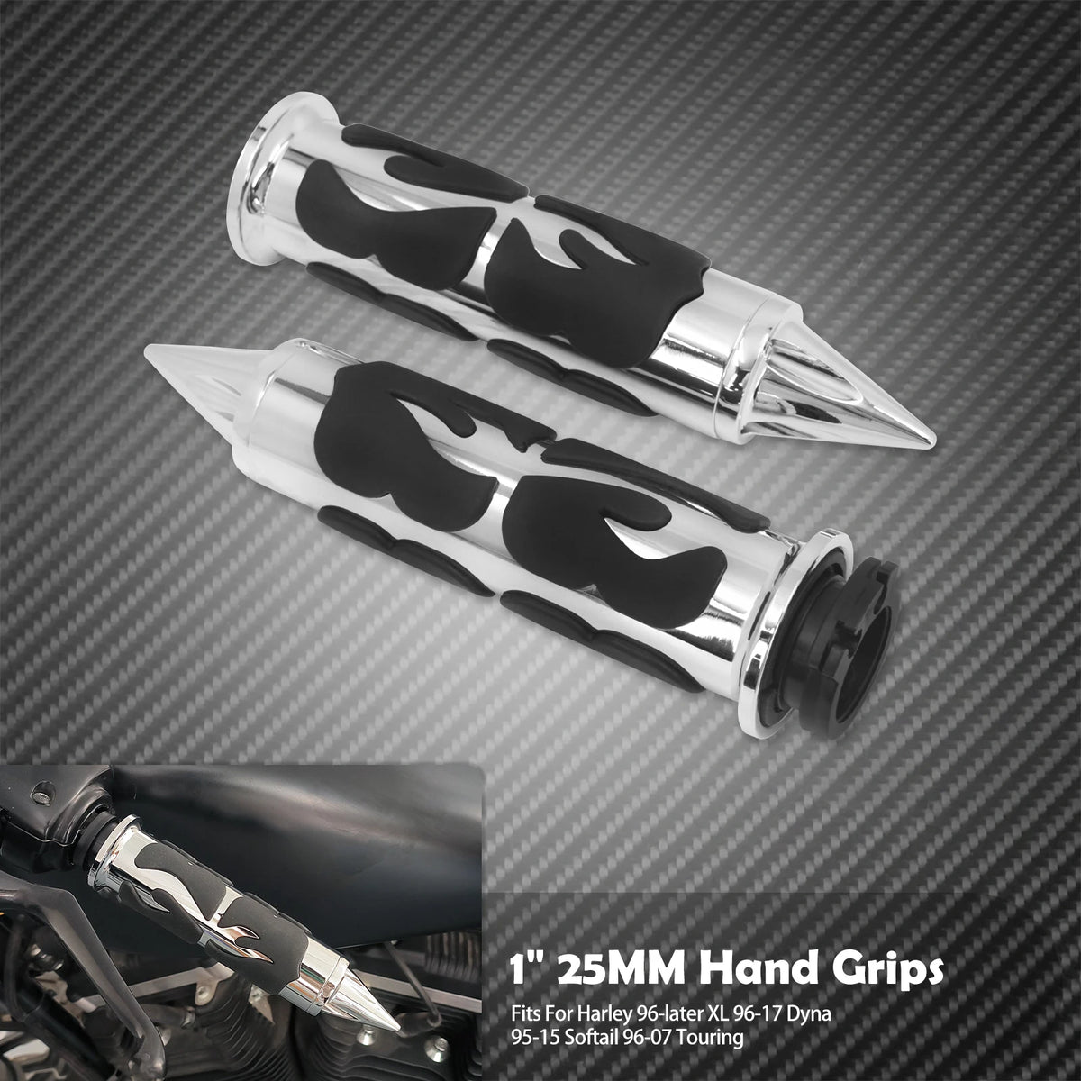 Poignées de guidon 1'' (25mm) style flamme - Harley Sportster, Dyna, Softail, Touring, V-Rod et autres – photo 8/8