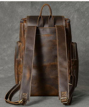 Sac à dos vintage en cuir noir véritable Crazy Horse - vue 4