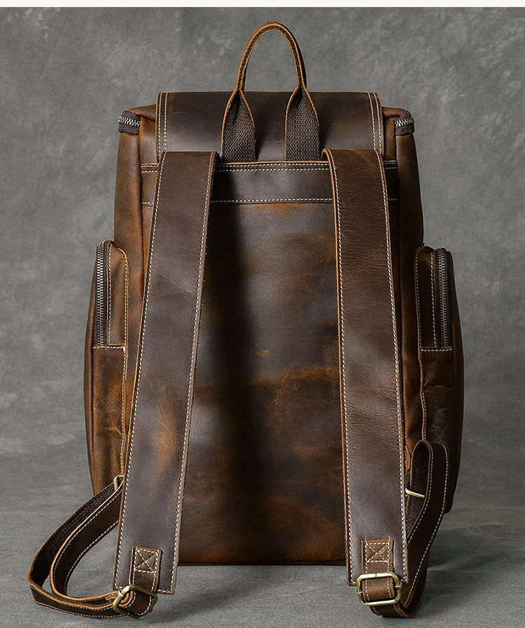 Sac à dos vintage en cuir noir véritable Crazy Horse - vue 4