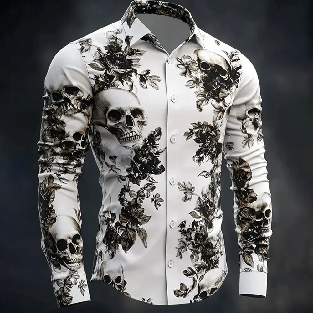 Chemise noire manches longues imprimé tête de mort - vue 12