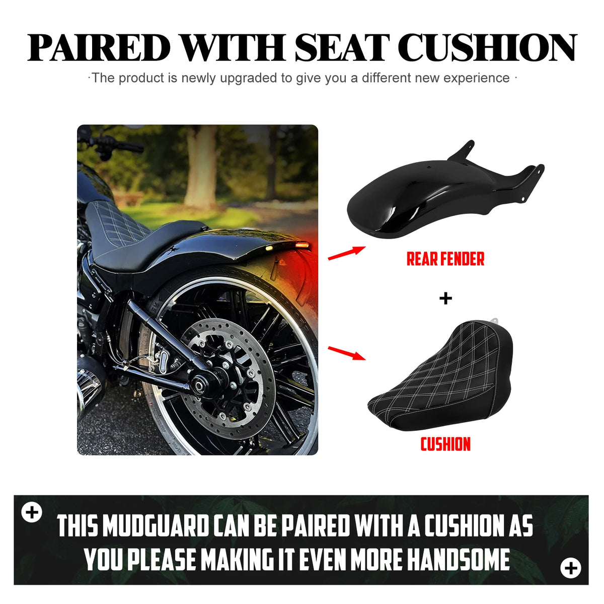 Garde-boue arrière raccourci et selle solo noire pour moto Harley-Davidson Softail - vue 2