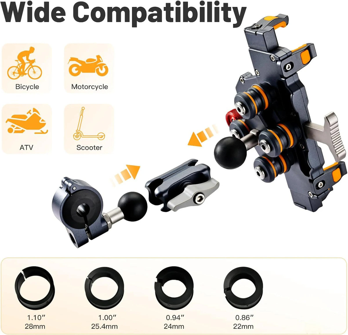 Support Téléphone Moto Universel en Alliage Anti-Vibrations 360° - vue 3