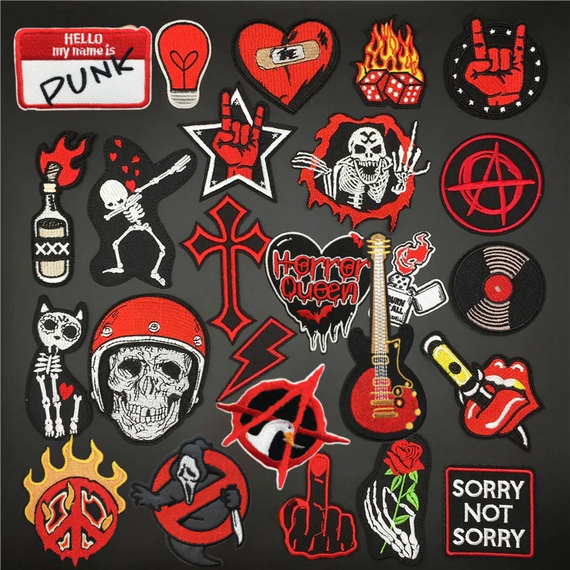 Écusson brodé crâne "Rock Punk" à repasser, patch biker pour veste et jean