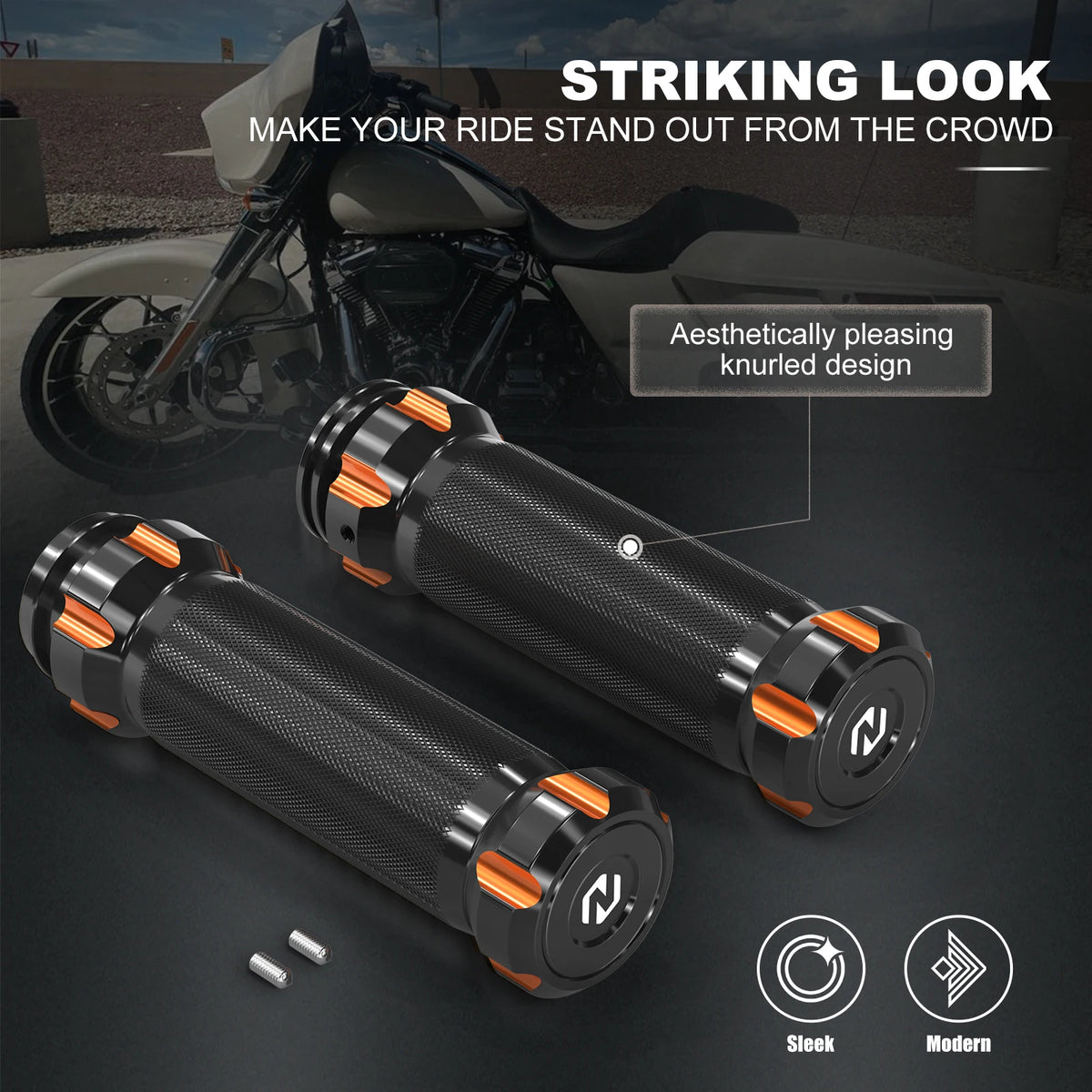 Poignées de guidon aluminium moletées pour Harley Touring Softail - vue 3