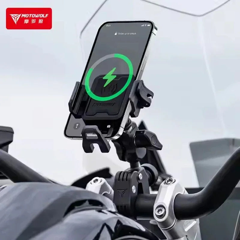 Support Téléphone Moto MOTOWOLF Anti-Vibrations avec Chargeur USB-C