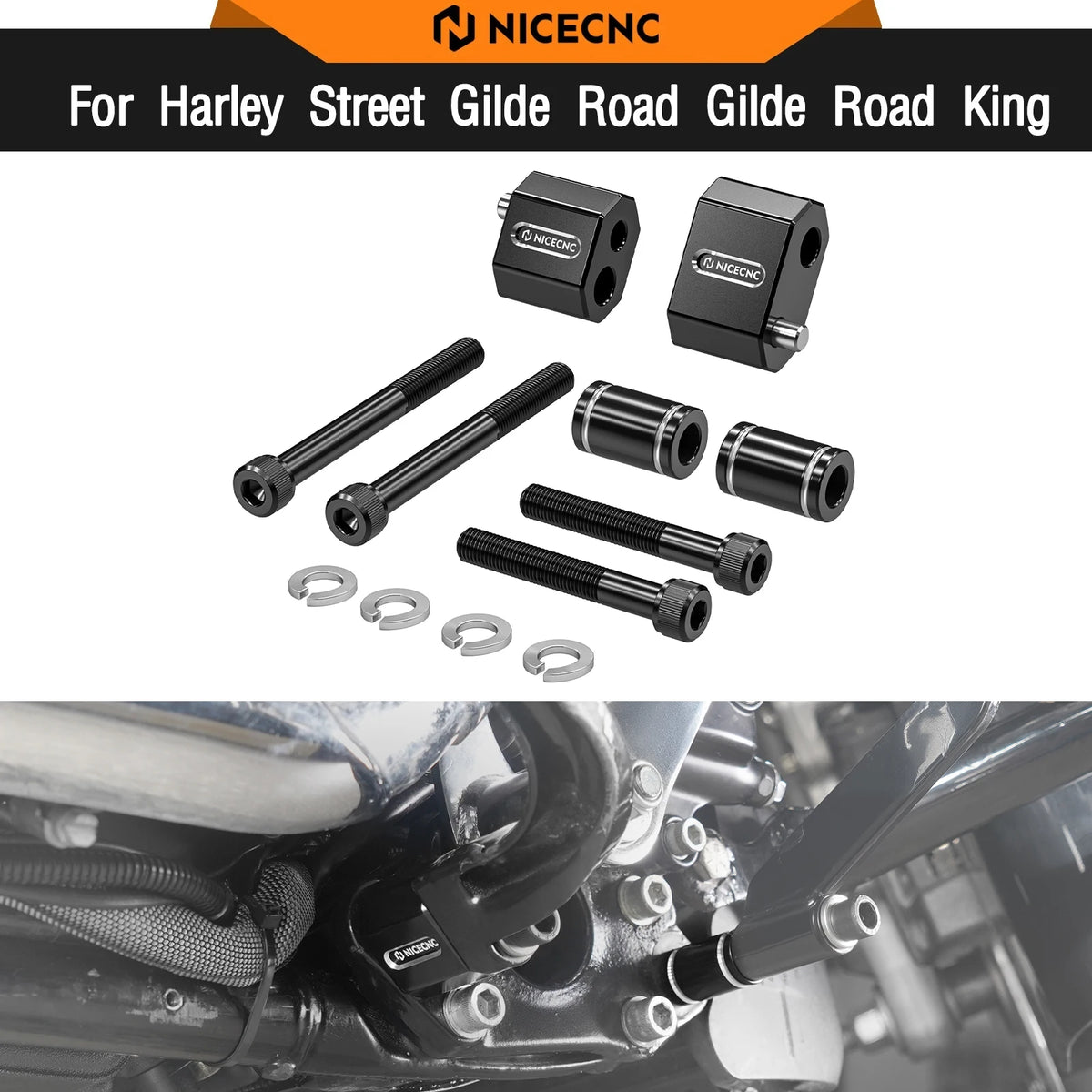 Kit Extensions de Marchepieds Conducteur (+3,2cm) pour Harley Street Glide, Road Glide, Road King – photo 1/7