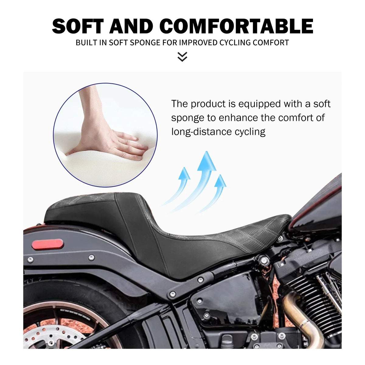Selle biplace noire en cuir microfibre pour Harley-Davidson Softail - vue 3