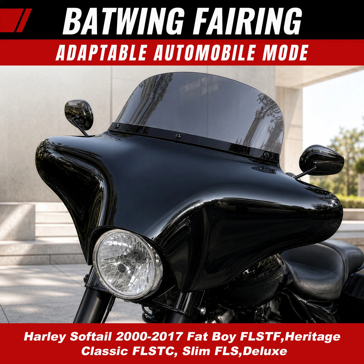 Carénage batwing avec pare-brise fumé pour Harley-Davidson Fat Boy - vue 4