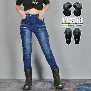 Pantalon moto femme double zip, protections genoux et hanches - vue 1