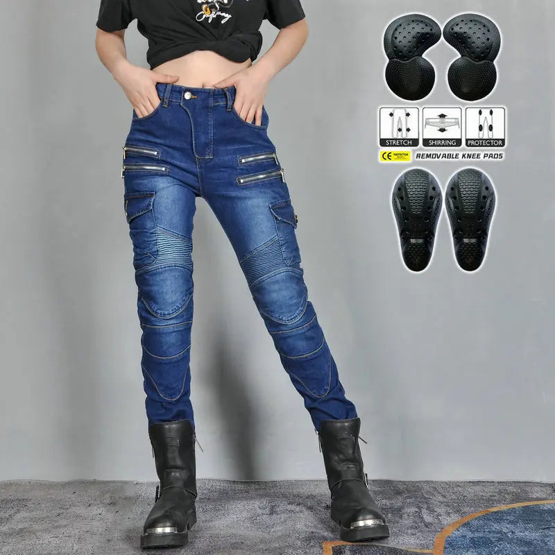 Pantalon moto femme double zip, protections genoux et hanches - vue 1
