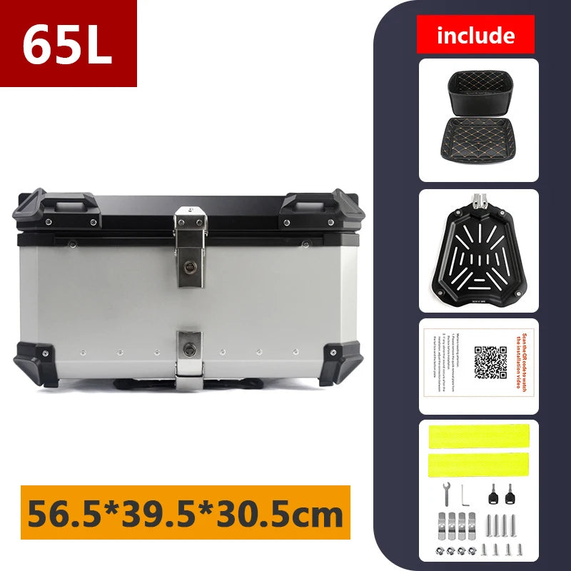 Top case moto en aluminium noir avec serrure, fixé sur un porte-bagages arrière - vue 7