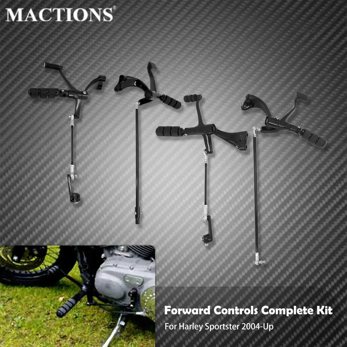 Kit complet de commandes avancées (forward control) avec repose-pieds et leviers - Harley Sportster XL 1200, 883, 72, 48, Iron 2004-2022 – photo 1/8