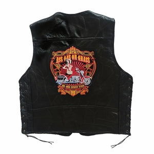 Gilet en cuir noir brodé sans manches, vue de face - vue 5