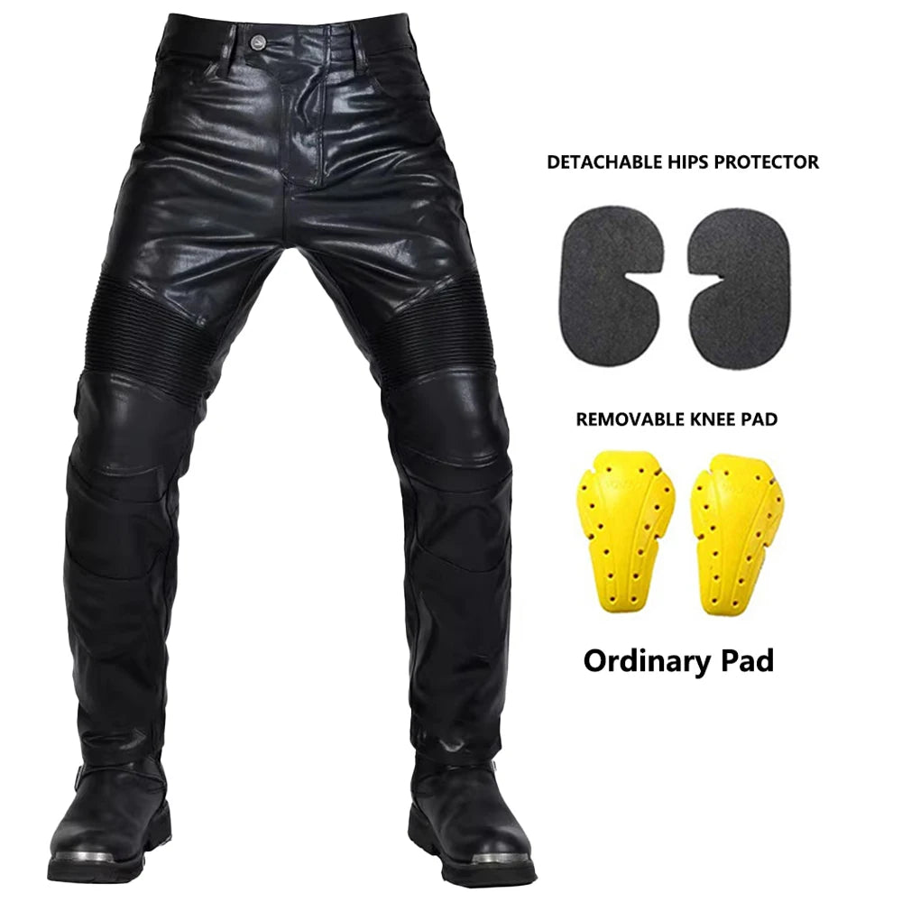 Pantalon Moto Cross Homme Cuir PU Protections CE Genoux Hanches - vue 11