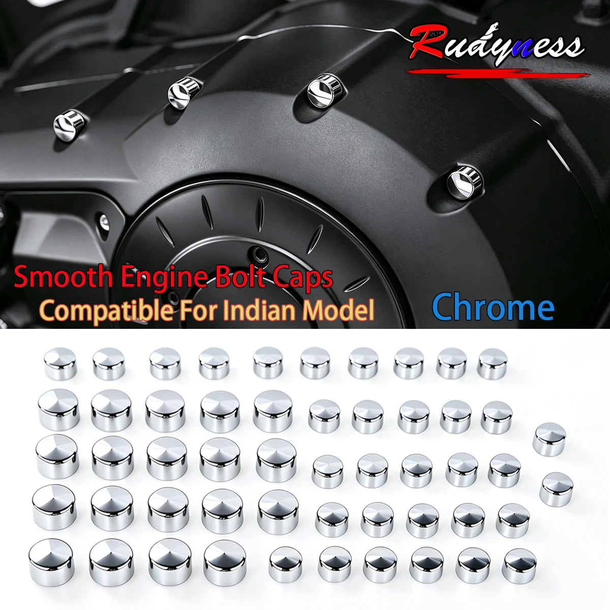 Kit de caches de boulons chromés pour moteur Indian - vue 1