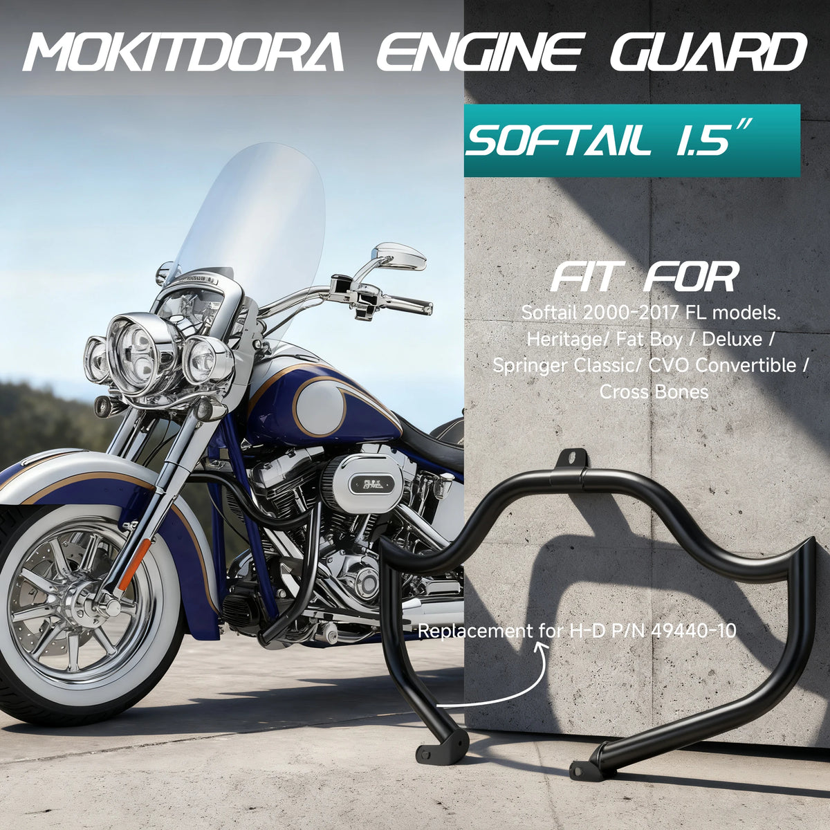 Barre de Protection Moteur "Meathook" 1.5" - Harley-Davidson Softail FL 2000-2017 – photo 2/7