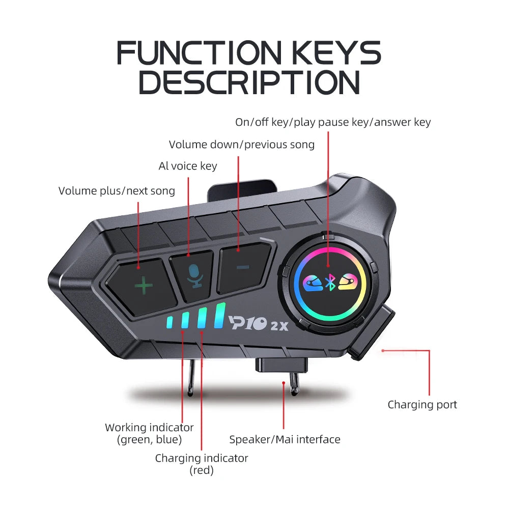 Kit intercom Bluetooth noir fixé sur un casque de moto - vue rapprochée - vue 6
