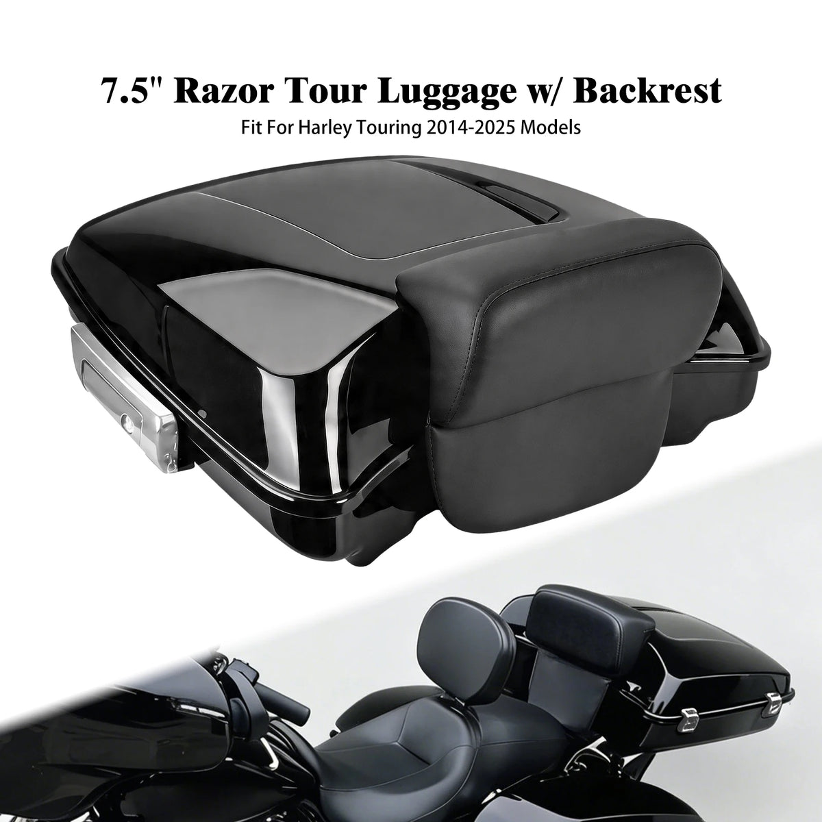 Top Case Razor 7,5 pouces avec Dossier - Harley-Davidson Touring FLHTK/FLHR 2014-2025 – photo 7/8