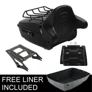 Malle top case noire avec dossier passager enveloppant sur une Harley-Davidson Touring - vue 1