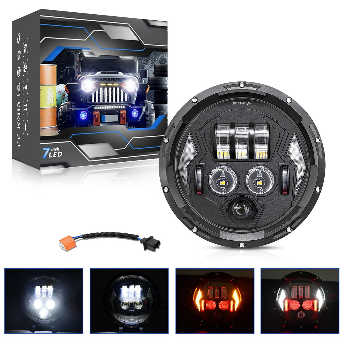 Phare LED 7 pouces noir pour Harley Touring - vue 6
