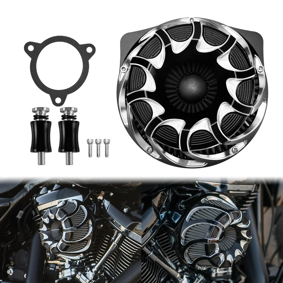 Filtre à air CNC chromé à cornet apparent pour moto Harley-Davidson - vue 15