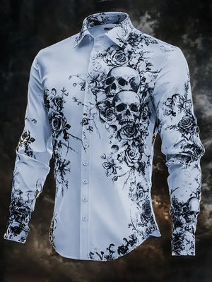 Chemise noire manches longues imprimé tête de mort - vue 9
