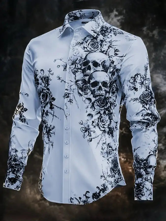 Chemise noire manches longues imprimé tête de mort - vue 9