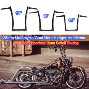 Guidon ape hanger goat horn pour Harley Sportster, Dyna, Softail et Touring - vue 1