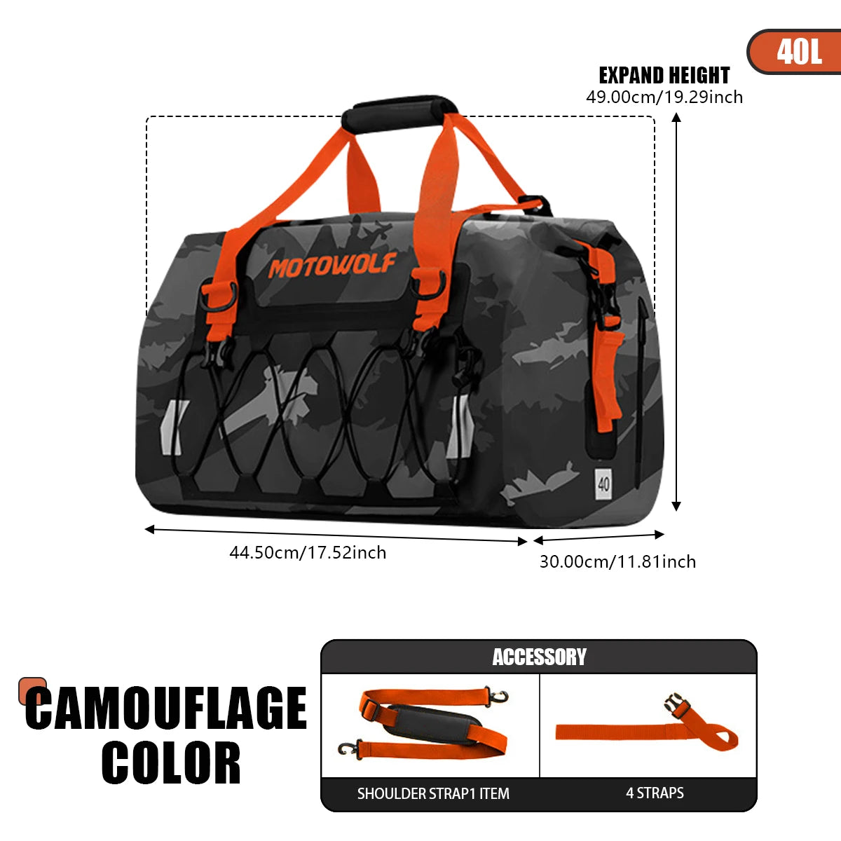 Sac de queue étanche moto noir au format roulé, fixé à l'arrière de la selle - vue 7