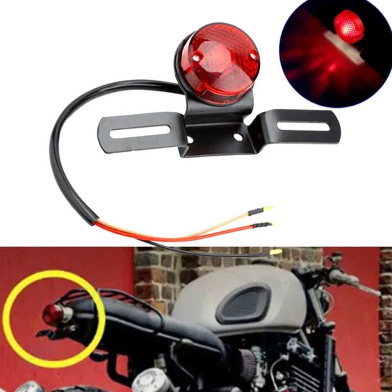 Feu arrière rond rétro avec support de plaque pour Harley custom - vue 1