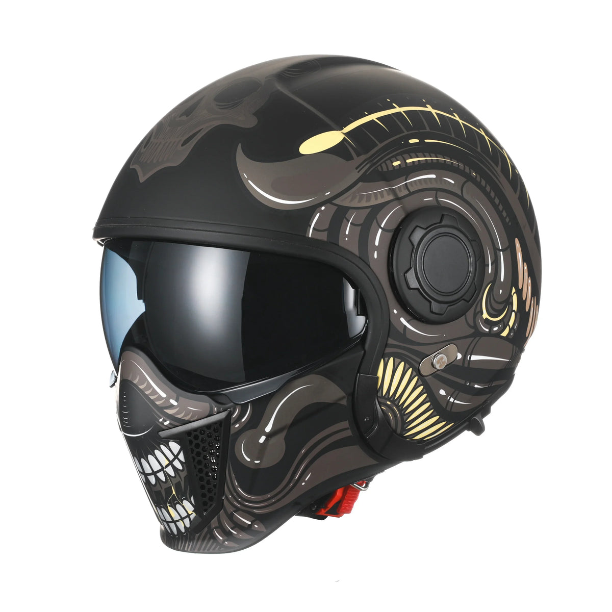 Casque moto modulable rétro noir avec double écran - vue - vue 3