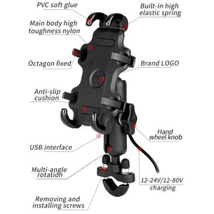 Support téléphone moto avec chargeur USB rapide QC3.0 – fixation guidon ou rétroviseur, idéal GPS - vue 2