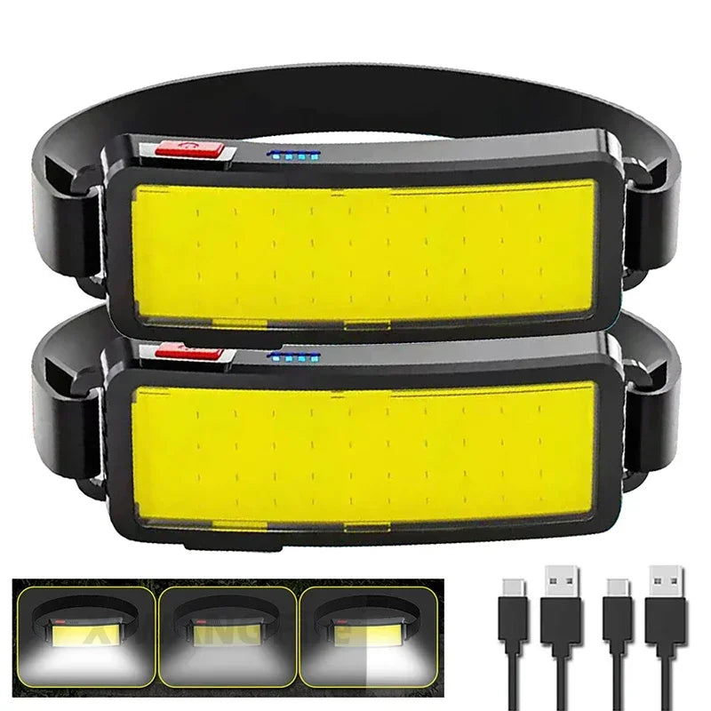 Lampe frontale LED COB puissante, rechargeable Type-C, batterie intégrée – photo 1/11