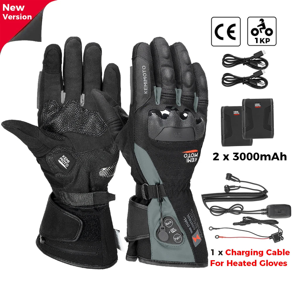 Gants moto chauffants noirs - vue sur main - vue 14
