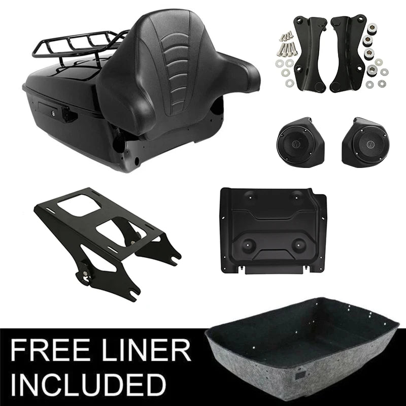Malle top case noire avec dossier passager montée sur une Harley-Davidson Touring - vue 5