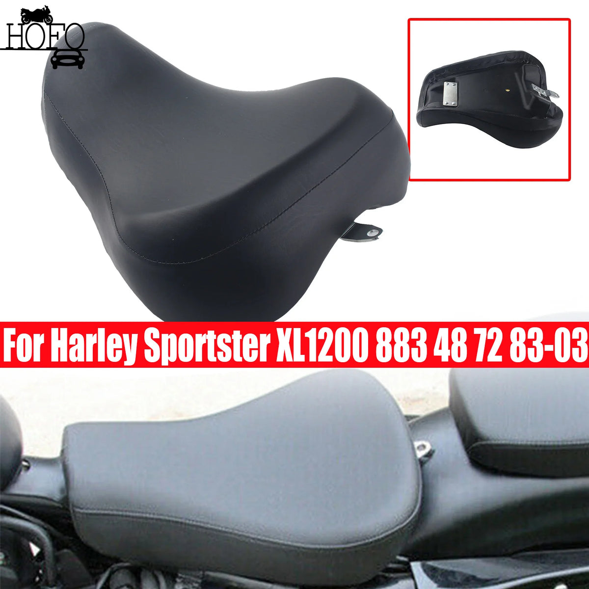 Selle solo conducteur noire pour Harley-Davidson Sportster XL1200 / 883 / 48 / 72 (1983-2003)