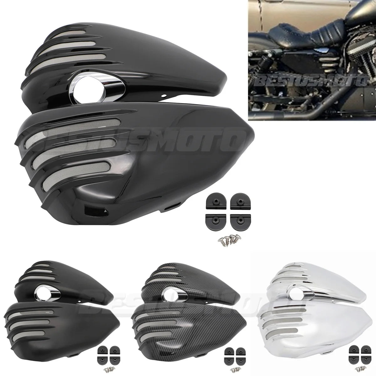 Caches de batterie ajourés pour Harley Sportster - vue 1