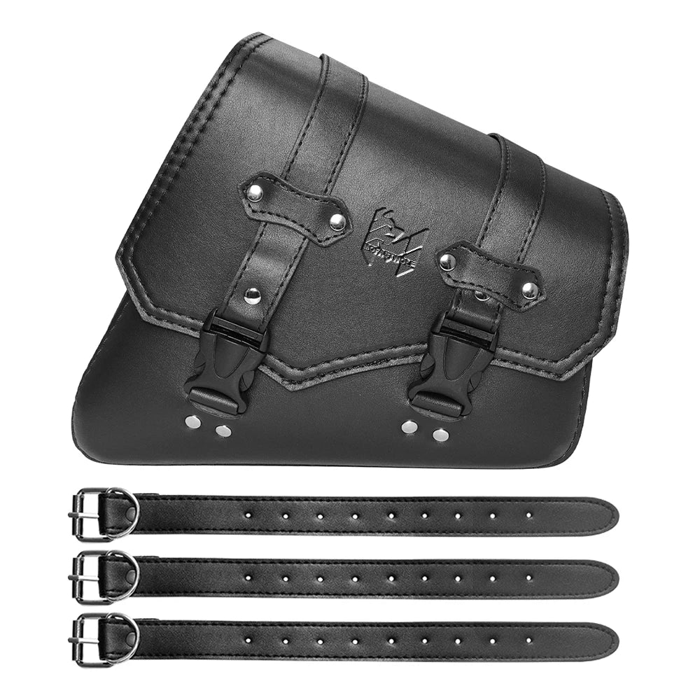 Sacoche latérale en cuir PU noir pour bras oscillant de moto custom - vue 10