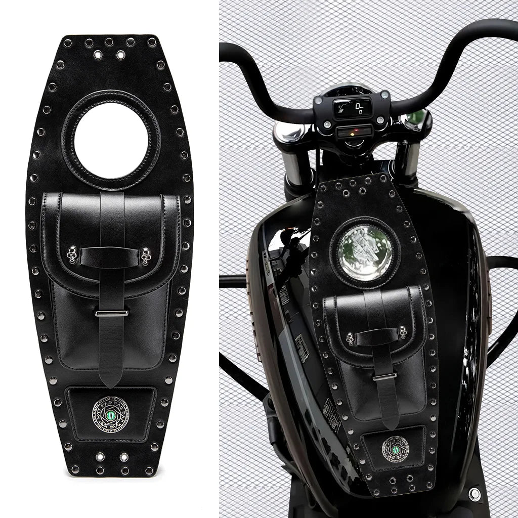 Sacoche de réservoir vintage noire sur une moto cruiser - vue 3