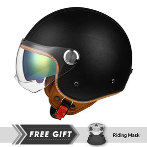 Casque moto jet 3/4 open face en cuir avec double visière - vue 10