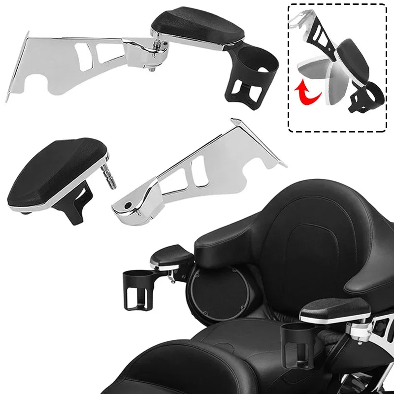 Accoudoirs passager réglables avec porte-gobelets pour Harley-Davidson Touring Tri Glide/Electra Glide (1997-2013)