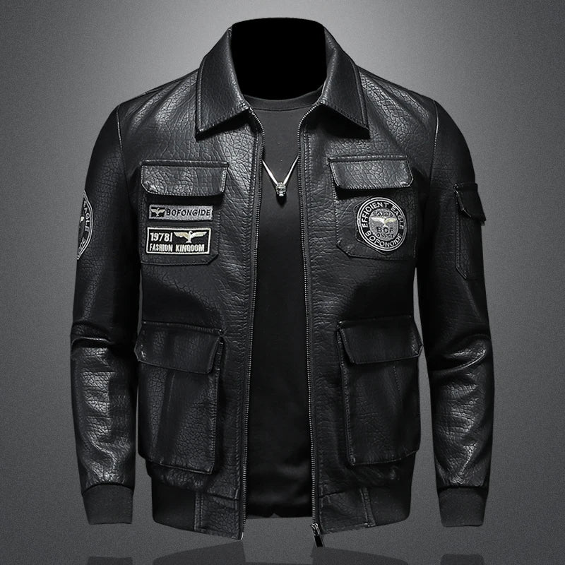 Blouson moto homme simili cuir vintage noir - vue - vue 5