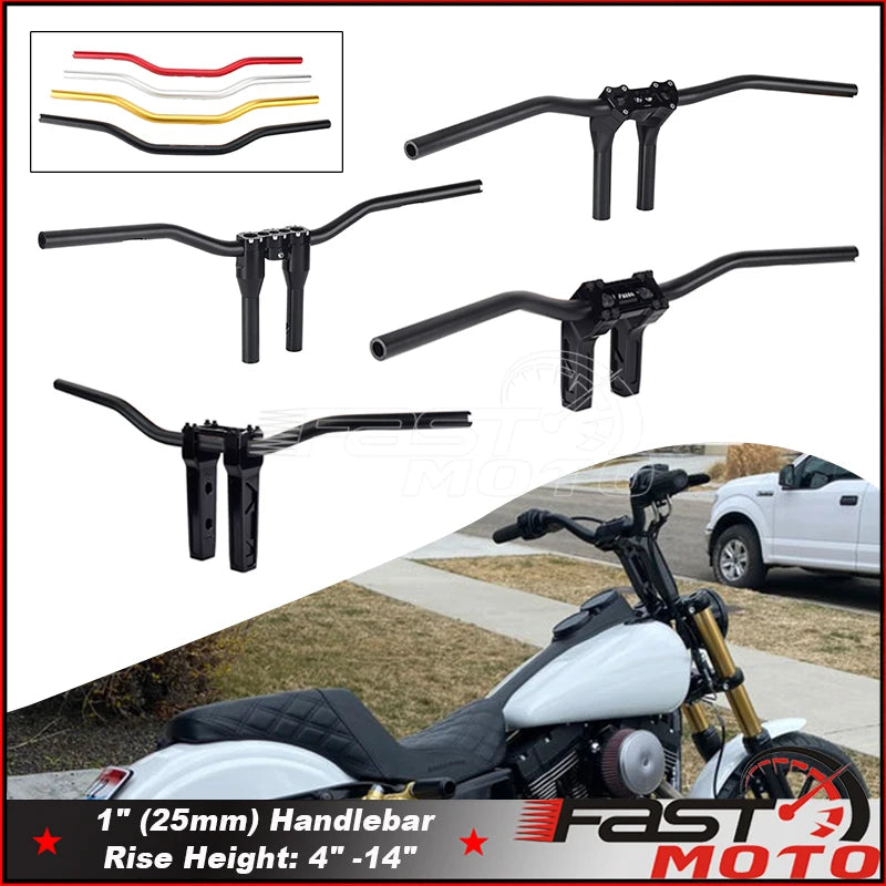 Risers de guidon T-Bar noirs pour moto Harley-Davidson Dyna - vue 1