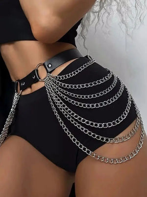Ceinture harnais noire à franges, vue de face - vue 11