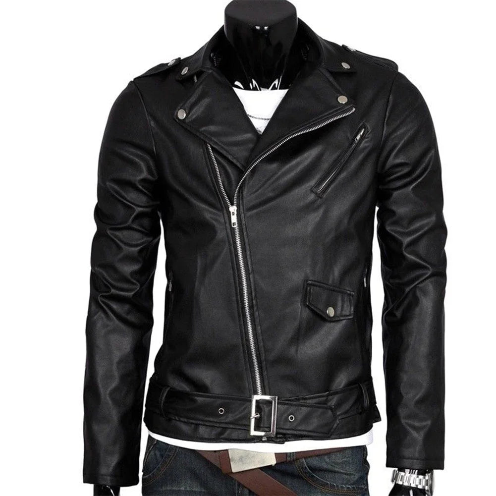 Blouson en cuir noir coupe slim - vue - vue 1