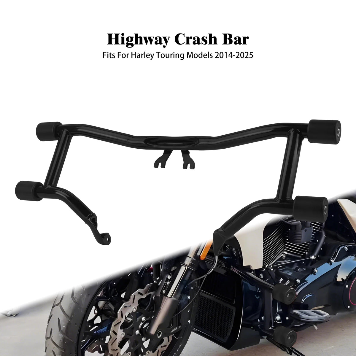 Barre de protection moteur avant noire pour Harley-Davidson Touring - vue 1