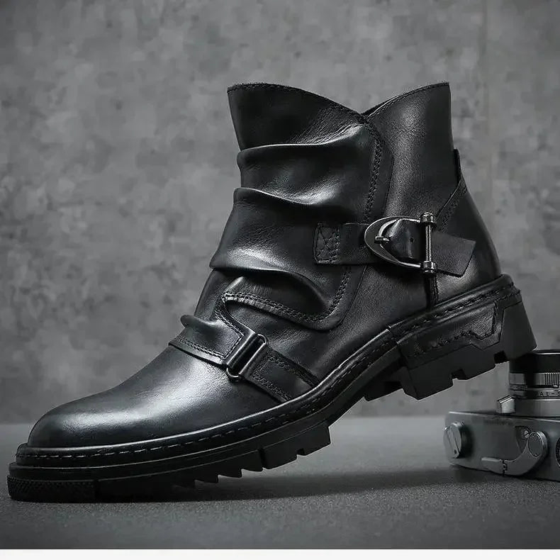 Bottes cuir motard bout rond - vue 11
